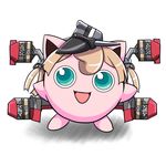  anchor_hair_ornament blue_eyes brown_hair clothed_pokemon cosplay gen_1_pokemon hair_ornament hat jigglypuff kantai_collection machinery namesake no_humans open_mouth peaked_cap pokemon pokemon_(creature) prinz_eugen_(kantai_collection) prinz_eugen_(kantai_collection)_(cosplay) pun simple_background smile tk8d32 turret twintails white_background 