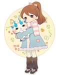  abbreviated_karakusa ayu_(mog) bad_id bad_pixiv_id brown_eyes brown_hair carrying furoshiki gloves heart kodama_fumika komasan long_hair pantyhose ponytail scarf smile standing white_background youkai youkai_watch 