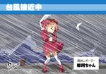  &gt;_&lt; blush_stickers brown_hair closed_eyes imu_sanjo kantai_collection microphone naka_(kantai_collection) no_nose ocean open_mouth rain raincoat short_hair signature skirt solo storm thighhighs water 