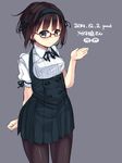  2014 blue_eyes breasts brown_hair dated garnet glasses hairband highres meme_attire original pantyhose short_hair sketch small_breasts solo virgin_killer_outfit 