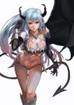  amira_(shingeki_no_bahamut) armor black_gloves black_wing breasts cleavage closed_mouth demon_girl demon_tail gloves granblue_fantasy hand_in_hair hand_up highres horns long_hair md5_mismatch medium_breasts navel red_eyes shingeki_no_bahamut shingeki_no_bahamut:_genesis single_wing solo standing stomach_tattoo tail tattoo very_long_hair wings z.h.y 