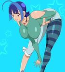  asymmetrical_clothes blue_hair breasts earrings ginnyo highres huge_breasts jewelry mashiro_mizuki multicolored_hair pantyhose short_hair solo tribe_cool_crew 