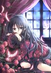  bird birdcage black_hair brown_eyes cage curtains dress flower glowing long_hair plant shakugan_no_shana shana sitting solo tachitsu_teto very_long_hair vines window 