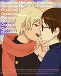  2boys asita blonde_hair blush child copyright_request glasses male male_focus mouth_to_mouth_feeding multiple_boys shared_food yaoi 