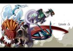  altaria black_hair claws cloak dragon fangs from_side gen_3_pokemon gen_6_pokemon goodra higana_(pokemon) highres ho4 holding holding_poke_ball mega_pokemon mega_salamence noivern over-kneehighs poke_ball pokemon pokemon_(creature) pokemon_(game) pokemon_oras red_eyes salamence short_hair shorts smile text_focus thighhighs tyrantrum wings 