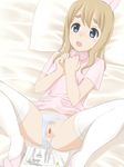  1girl blonde_hair blue_eyes blush censored female flat_chest hymen k-on! kotobuki_tsumugi lying on_back open_mouth panties panties_aside pubic_hair pussy solo speculum spread_legs spread_pussy takafumi tears thermometer thighhighs underwear 