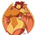  anthro big_breasts breasts curvaceous dragon featureless_crotch female hair horn looking_at_viewer ryousakai smile solo standing thick_thighs wide_hips wings 