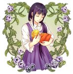  1girl baby baby_carry blonde_hair carrying closed_eyes flower highres hiro_(totoring) hyuuga_hinata long_hair mother_and_son motherly naruto naruto_(series) purple_hair short_hair uzumaki_boruto 