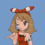  1girl animated animated_gif blue_eyes brown_hair chuunibyou_demo_koi_ga_shitai! haruka_(pokemon) haruka_(pokemon)_(remake) parody pointing pokemon sparkling_daydream 
