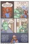  2019 anthro big_breasts breasts clothed clothing comic common_hippopotamus digital_media_(artwork) duo english_text gingerlybreadart hippopotamid inside intersex male mammal overweight size_difference skimpy speech_bubble standing text ursine 