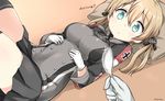  anchor_hair_ornament aqua_eyes black_legwear blonde_hair blush breasts downscaled german gloves hair_ornament iron_cross kantai_collection large_breasts long_hair long_sleeves looking_at_viewer lying md5_mismatch military military_uniform on_back open_mouth pov prinz_eugen_(kantai_collection) resized ryuki_(ryukisukune) skirt solo_focus spoon thighhighs translated twintails uniform white_gloves 