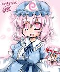  :3 :d blue_hair blush blush_stickers breasts chibi covered_nipples hat highres impossible_clothes large_breasts looking_at_viewer mob_cap multiple_girls noai_nioshi open_mouth pink_eyes pink_hair remilia_scarlet saigyouji_yuyuko short_hair sketch smile touhou triangular_headpiece |_| 