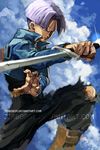  bad_deviantart_id bad_id blue_eyes cropped_jacket dragon_ball dragon_ball_z fighting_stance flipped_hair james_ghio male_focus purple_hair reverse_grip signature solo sword torn_clothes trunks_(dragon_ball) tsurime watermark weapon web_address 