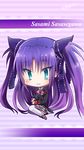  blue_eyes cat chibi kuro_(little_busters) little_busters! long_hair miyoshi_yun purple_hair sasasegawa_sasami school_uniform thighhighs twintails 