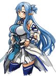  asuna_(sao) asuna_(sao-alo) bare_shoulders blue_eyes blue_hair blue_legwear breasts cowboy_shot detached_sleeves jewelry large_breasts long_hair perky_breasts pointy_ears ring sachito simple_background sketch skirt solo sword_art_online thighhighs very_long_hair wedding_band white_background 