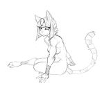  2018 animal_crossing ankha_(animal_crossing) anthro breasts claws domestic_cat egyptian_clothing eyeliner felid feline felis female fur guoh hair lying makeup mammal monochrome nintendo nude simple_background sketch solo video_games 