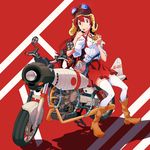  :q akagi_(kantai_collection) boots brown_eyes brown_hair food goggles goggles_on_head ground_vehicle hamburger holding kantai_collection long_hair looking_at_viewer md5_mismatch motor_vehicle motorcycle pleated_skirt rinta_(reyte) sitting sitting_on_object skirt smile solo thighhighs tongue tongue_out white_legwear zettai_ryouiki 