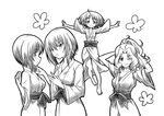  arms_behind_head bad_id bad_pixiv_id blush breasts cleavage girls_und_panzer greyscale hair_up japanese_clothes jumping kay_(girls_und_panzer) kimono long_hair looking_at_another looking_at_viewer medium_breasts monochrome multiple_girls nishizumi_maho nishizumi_miho one_eye_closed open_mouth sae_(saearito03) sakaguchi_karina short_hair siblings sisters smile standing yukata 