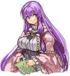 blush breasts eyebrows large_breasts long_hair no_hat no_headwear patchouli_knowledge purple_eyes purple_hair sachito simple_background sketch solo thick_eyebrows touhou white_background 