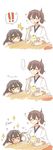  ... 2girls akagi_(kantai_collection) black_hair blush brown_hair closed_eyes drooling food highres ice_cream kaga_(kantai_collection) kantai_collection long_hair multiple_girls one_eye_closed open_mouth rebecca_(keinelove) short_hair side_ponytail smile sparkle spoon sweat table yellow_eyes 