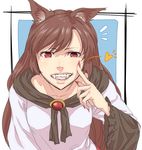  animal_ears brooch brown_hair face fangs heart imaizumi_kagerou jewelry long_sleeves red_eyes shinburu shirt slit_pupils solo tail touhou upper_body wide_sleeves wolf_ears wolf_tail 