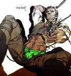  ao666 bad_id bad_pixiv_id barbed_wire bdsm bondage bound boxers facial_hair gun male_focus male_underwear midriff sebastian_castellanos shirt solo stubble the_evil_within torn_clothes torn_shirt underwear vest waistcoat weapon 