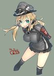  anchor_hair_ornament arms_behind_back blonde_hair blush breasts fbc hair_ornament hat highres kantai_collection large_breasts long_hair long_sleeves looking_at_viewer military military_uniform open_mouth peaked_cap prinz_eugen_(kantai_collection) simple_background skirt smile solo twintails uniform 