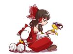  bird black_hair bow chamupei charles_schulz_(style) comic cosplay detached_sleeves dog hair_bow hair_tubes hakurei_reimu hakurei_reimu_(cosplay) kirisame_marisa kirisame_marisa_(cosplay) peanuts simple_background snoopy touhou white_background woodstock 