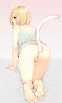  1girl ahoge all_fours ass back barefoot blonde_hair bottomless buttplug buttplug_tail eventh7 feet looking_at_viewer looking_back open_mouth pussy soles solo tail toes uncensored 