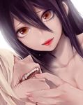  1girl bad_id bad_pixiv_id black_hair brown_eyes fuchi_kasane glasgow_smile kasane_(matsuura_daruma) koshika_rina lipstick makeup tears white_hair 