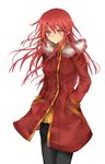  bad_id bad_pixiv_id coat highres long_hair looking_at_viewer original red_eyes red_hair simple_background smile solo tsuedzu white_background 