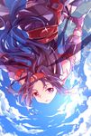  black_hair day fairy_wings fingerless_gloves flying gloves hairband highres long_hair nishigyou_teraa pointy_ears red_eyes sky sword_art_online wings yuuki_(sao) 