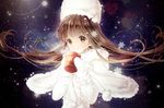  bad_id bad_pixiv_id blush bow brown_eyes brown_hair capelet cocoa_cookie cookie_run cup gloves gomzi hat long_hair mug personification smile snowflakes solo 