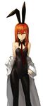  3: absurdres animal_ears black_leotard bunny_ears bunnysuit highres huke labcoat leotard long_hair makise_kurisu necktie official_art orange_hair pantyhose solo steins;gate strapless strapless_leotard white_background 