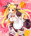  :d animal_ears apron beatmania beatmania_iidx blonde_hair bow bowtie breasts chandelier cleavage fake_animal_ears frilled_apron frilled_skirt frills garters gloves hair_ornament hairband hairclip hand_on_hip leaning_forward long_hair looking_at_viewer maid maid_apron maid_headdress medium_breasts open_mouth polka_dot polka_dot_bow red_eyes semi-transparent short_sleeves skirt smile solo stardrop the_knee_socks_princess_of_glass thighhighs white_gloves zettai_ryouiki 