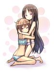  bad_id bad_pixiv_id bandeau barefoot bra brown_eyes brown_hair highres hug kneeling kuinji_51go long_hair multiple_girls original panties shorts underwear underwear_only 