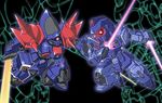  blue_destiny_01 chibi dual_wielding efreet_custom energy_sword gundam gundam_side_story:_the_blue_destiny jun&#039;you_maru jun'you_maru mecha sword weapon 