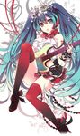  aqua_eyes aqua_hair bless_you_(module) electric_guitar flower guitar hair_flower hair_ornament hatsune_miku instrument jonejung long_hair midriff nisoku_hokou_(vocaloid) open_mouth project_diva_(series) project_diva_f_2nd red_legwear skirt solo tattoo thighhighs twintails very_long_hair vocaloid 