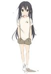  black_eyes black_hair core_(mayomayo) hands_in_pockets k-on! long_hair nakano_azusa shirt shoes shorts sneakers socks standing suspenders t-shirt twintails 