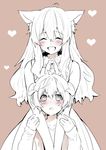  1girl :d ^_^ ahoge animal_ears bad_id bad_twitter_id blush cat_ears closed_eyes commentary erubo horns husband_and_wife long_hair monochrome open_mouth original sheep_horns smile 