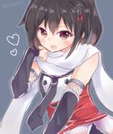  arm_warmers bad_id bad_pixiv_id black_hair blush brown_eyes hair_ornament heart kantai_collection momoirone necktie open_mouth remodel_(kantai_collection) scarf sendai_(kantai_collection) short_hair twitter_username upper_body white_scarf 
