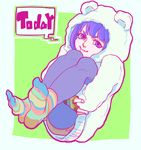  animal_ears bad_id bad_pixiv_id fake_animal_ears feet higashikata_daiya hood jojo_no_kimyou_na_bouken jojolion leg_hug pantyhose pov_feet purple_eyes purple_hair socks soles solo stardust11 striped striped_legwear 