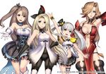  4girls arm_up armpits bare_shoulders black_gloves black_legwear blonde_hair blue_eyes bravely_default:_flying_fairy bravely_default:_praying_brage bravely_default_(series) breasts brown_eyes brown_hair cleavage cowboy_shot curie_oblige detached_collar edea_lee gloves hair_ornament hair_over_one_eye hand_on_own_chest hat iglia_ningva_oblige large_breasts lilia_de_rosso_noblesse_oblige long_hair looking_at_viewer medium_breasts mini_hat mini_top_hat multiple_girls navel official_art outstretched_hand side_ponytail silver_hair skirt top_hat twintails very_long_hair white_gloves white_legwear wrist_cuffs 