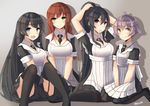  agano_(kantai_collection) apron black_hair blue_eyes braid breasts brown_hair collar downscaled green_eyes grey_hair kantai_collection large_breasts long_hair maid maid_apron md5_mismatch multiple_girls necktie noshiro_(kantai_collection) pantyhose plan_(planhaplalan) ponytail purple_eyes resized sakawa_(kantai_collection) short_hair thighhighs very_long_hair yahagi_(kantai_collection) yellow_eyes 