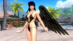  3d beach black_hair breasts dead_or_alive dead_or_alive_5 food ice_cream large_breasts long_hair nyo-tengu nyotengu official_art solo swimsuit tecmo wings 