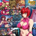  animal_ears bare_shoulders blonde_hair blue_hair breasts brown_hair bunny_ears cap cleavage cleavage_cutout clenched_teeth cross crucifixion demon_girl demon_wings fighting fushisha_o golem_(monster_farm) highres holly_(monster_farm) horns inline_skates large_breasts looking_at_viewer mint_(monster_farm) monster_farm moon mopsy_(monster_farm) multiple_girls nail_polish navel night open_mouth pink_golem_(monster_farm) pixie_(monster_farm) punching red_eyes red_hair roller_skates sakura_genki serious short_hair shorts skates sky star stars succubus surprised teeth vanity_(monster_farm) wings 