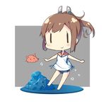  brown_hair chibi hair_ornament i-401_(kantai_collection) kantai_collection looking_at_viewer outstretched_arms ponytail school_swimsuit school_uniform serafuku smile spread_arms swimsuit swimsuit_under_clothes tunamayochan |_| 