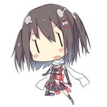  bangs black_hair chibi elbow_gloves gloves hair_ornament kantai_collection looking_at_viewer lowres ninja open_mouth pleated_skirt remodel_(kantai_collection) scarf school_uniform sendai_(kantai_collection) serafuku short_hair skirt solo tunamayochan two_side_up |_| 