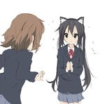  animal_ears black_hair brown_eyes brown_hair cat_ears core_(mayomayo) hirasawa_yui k-on! long_hair multiple_girls nakano_azusa sakuragaoka_high_school_uniform school_uniform short_hair twintails 