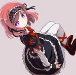  alternate_costume black_gloves dress fingerless_gloves gloves gothic_lolita lolita_fashion looking_at_viewer love_live! love_live!_school_idol_project nishikino_maki pantyhose purple_eyes red_hair shipii_(jigglypuff) short_hair sitting solo white_legwear 